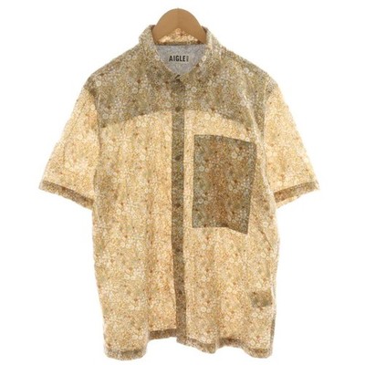 AIGLE Shirt Short Sleeve Floral Pattern L Brown /AN46 Men's