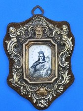 Antica Cornice Opera Arte Sacra Argento Maria Madonna Gesù Bambino 