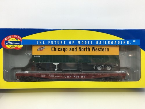 HO Athearn 72464 Chicago North Western 50’ coche plano con remolque de 40’ CNW #44187 | Zustand: Used