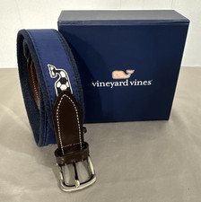 Vineyard Vines Kids Soccer Whale Canvas Leather Belt Navy Blue Brown Size 24