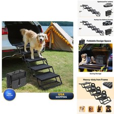 Veehoo Foldable Dog Steps for Car Truck SUV, Collapsible Large Dogs Stairs