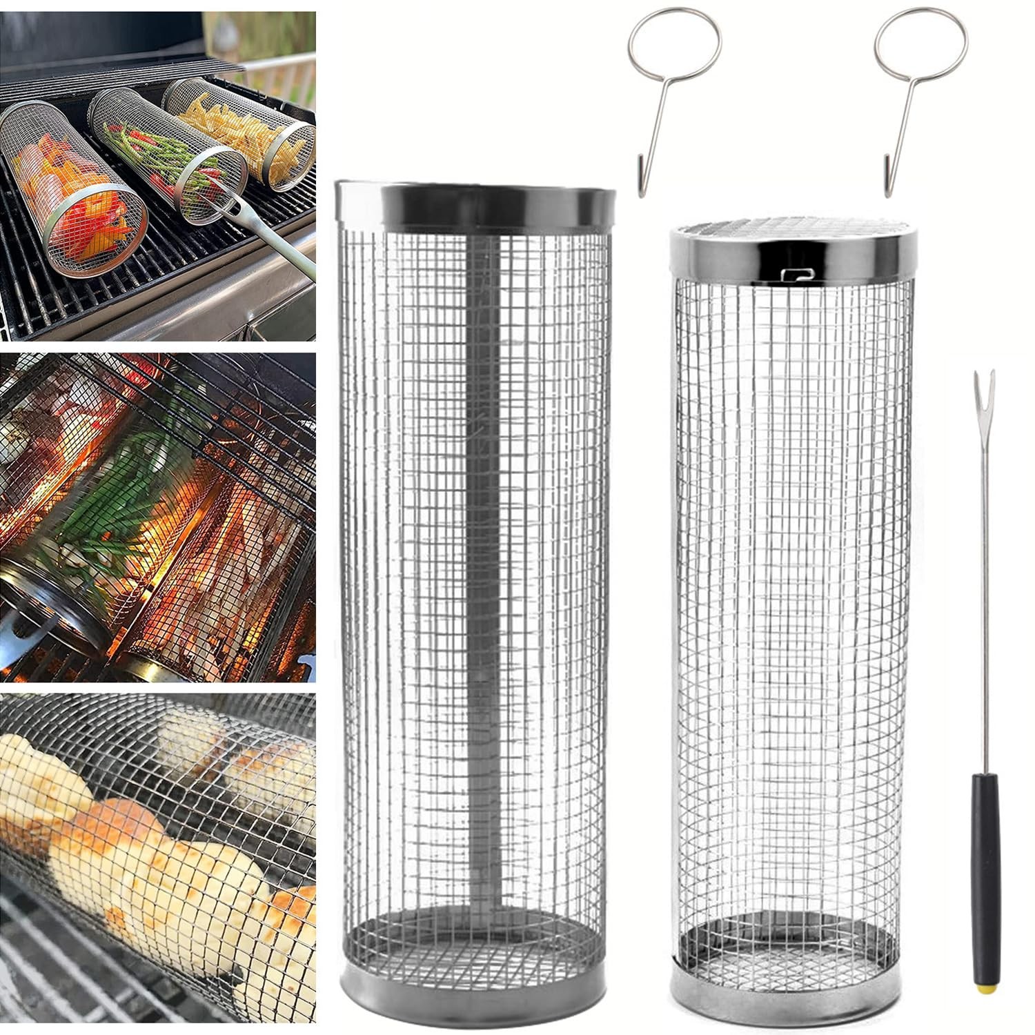 ZSFLZS 2ШТ Корзина для гриля на колесиках Наружная сетчатая сетка Цилиндр 122 118 4390₽