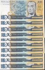 p-000023 Brazil 100 Cruzados 1987. Consecutive numbers. 10 pcs. UNC