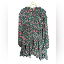 Free People Floral Fields Mini Dress in Emerald Green Sz Large EUC