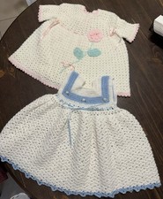Handmade Lot Of 2 Baby Girl Crochet Dresses. Beautiful Unique Buttons