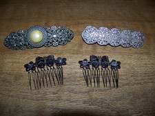 Lot of 4 Filigree Barrettes for Thick Hair  2 Butterfly Hair Comb Ornate Vtg  