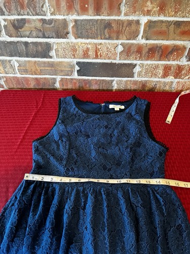 Francesca's Cornelia Lace Trim A-line Dress Size:L Blue & Black Trim - Picture 5 of 7