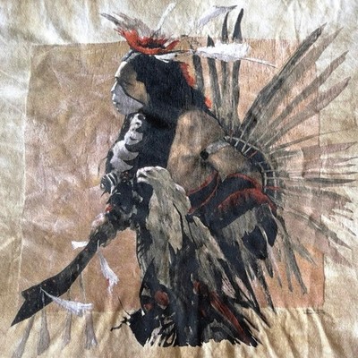 Vintage Y2k Native American Warrior With Eagle Tie Dye Liquid Blue T-shirt 2Xl