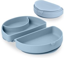 Baby Plate W/ Suction Foldable Silicone Toddler Plate Travel Baby Suction Plate