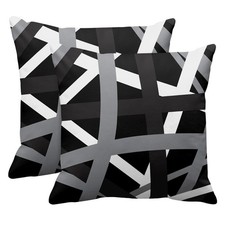 Set of 2 Throw Pillow Cover Gray Black Stripes Design Retro Decorative Pillow...