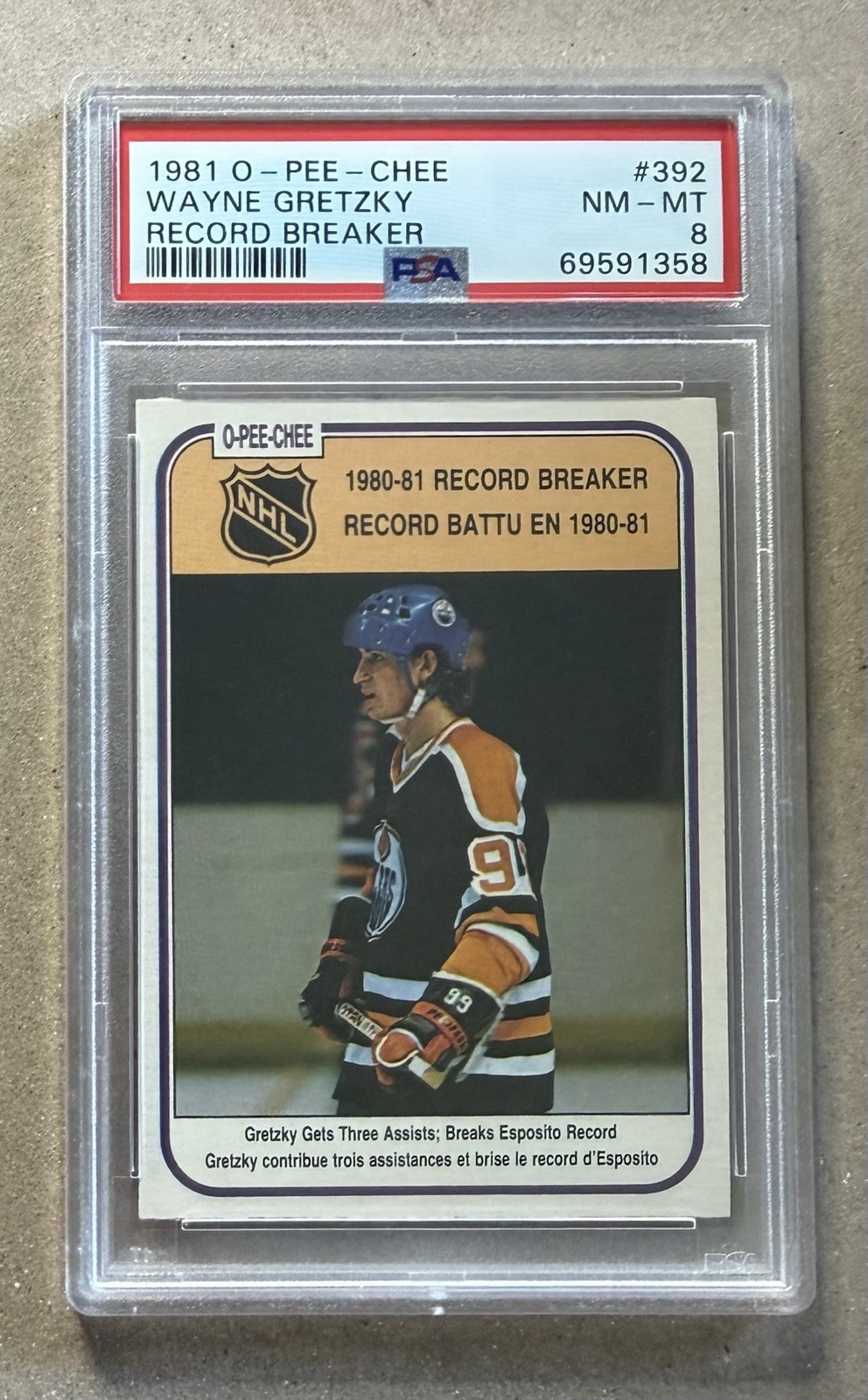 1981 O-Pee-Chee “Wayne Gretzky” ‘Record Breaker’ #392 Edmonton Oilers ~PSA 8~