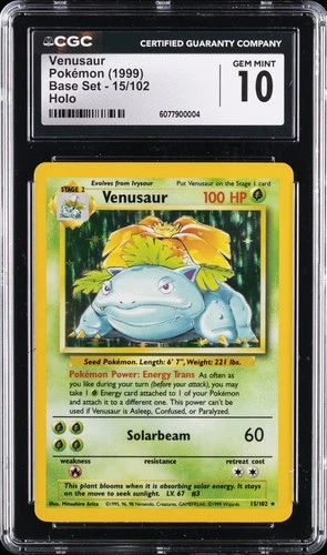 1999 POKEMON BASE SET UNLIMITED #15/102 VENUSAUR CGC 10
