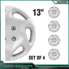 Silver 13 Inch Set of 4 Wheel Covers Snap On Full Hub Caps Fit R13 Tire & Rim