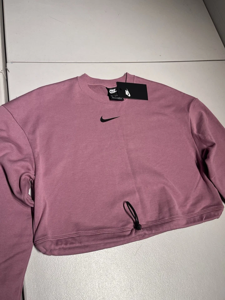 Nike Sweatshirt Women’s Small Purple Cropped Drawstring Dri Fit Sweater Cotton - Image 3 of 4