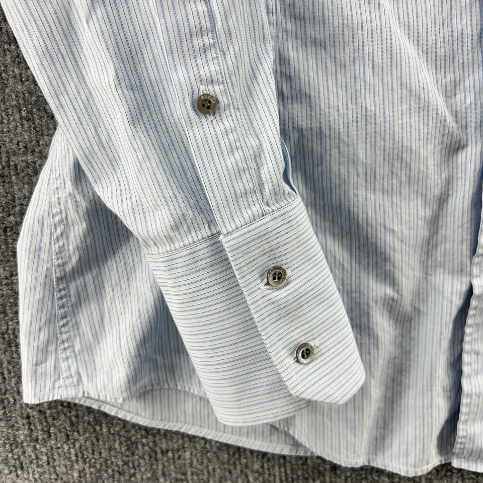 古驰男式 15 3/4 - 40 法国袖口纽扣正装衬衫蓝色条纹意大利连衣裙 — 第 3/4 张图片