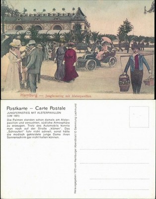 Hamburg Jungfernstieg with Alster Pavilion, Vintage and People 1901/1973 Repro