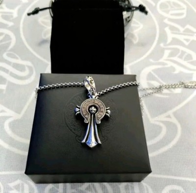 Chrome Hearts Style Silver Cross Pendant With Chain Y2K