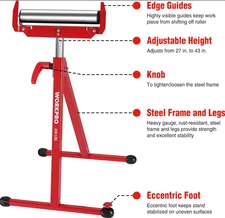 Folding Roller Stand Height Adjustable, Heavy Duty 250 LB, Outfeed Woodworking