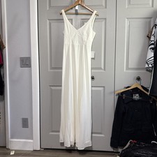 NWT Show Me Your Mumu Sz M Jenn Dress Beige Boho Formal Maxi Gown tie sash low V