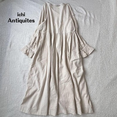 ICHI Antiquites Linen Striped Gathered Dress Cotton Free Size From Japan