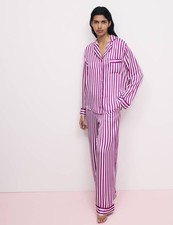 M&S Womens Pink Mix Viscose Striped Two-piece set Long sleeved Pyjamas