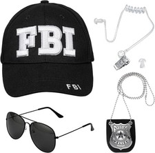 FBI Costume Accessories, FBI Adjustable Baseball Cap with Cop Badge/Earpiece/Sun