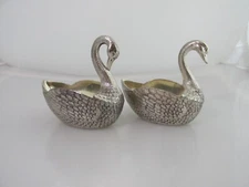 MCM Silverplated Swan Salt Cellars Sugar Bowl Candy Mint Dish Vtg Wedding Decor