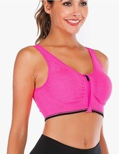 Zip Front Sports Bra Heather Pink Seamless Wirefree Bra Padded Yoga Medium