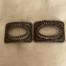 Vintage silver tone rectangle shoe clips with bead  diamond design