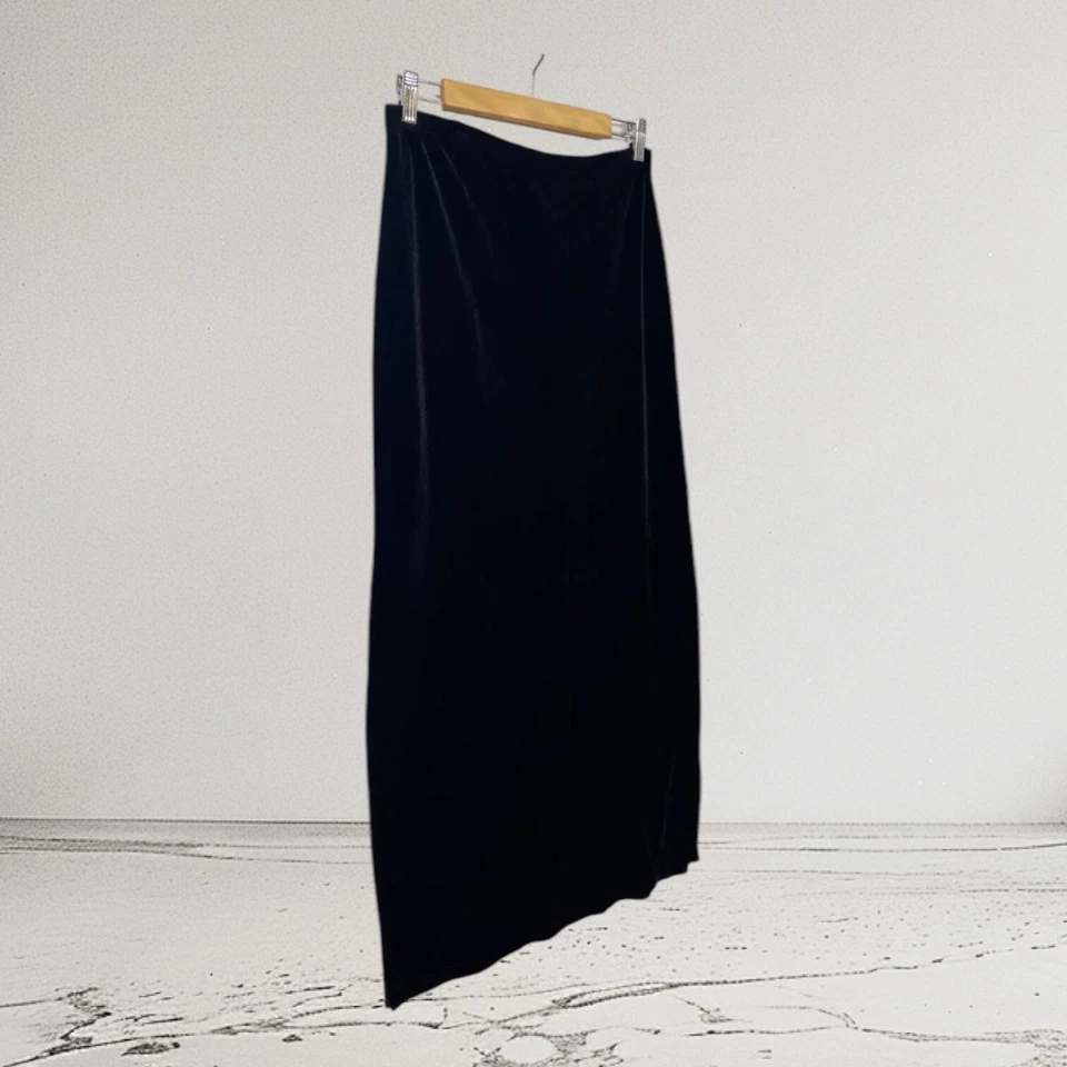 Falda midi vintage de terciopelo para mujer Lillie Rubin talla grande elástica clásica negra Foto 3 de 4