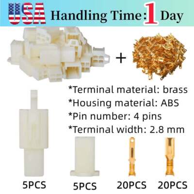 5 Sets Male Female 2.8mm Spade Terminal 4 Pin Plug Header Housing Wire Connector