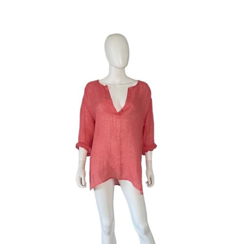 Eileen Fisher Sheer Linen Roll Sleeve Round Neck … - image 1