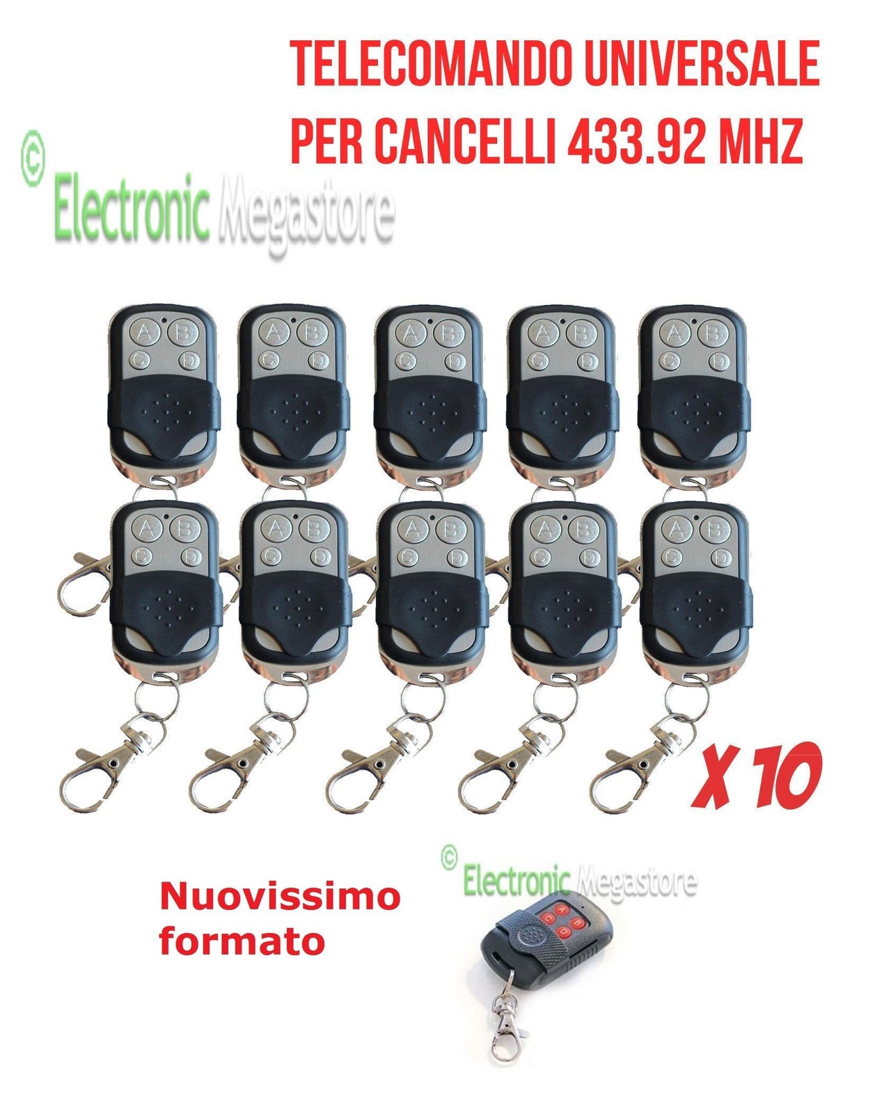 10 Pezzi Telecomandi Cancello Garage Universali 433.92 MHz Nuovi