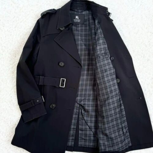 Burberry Black Label Men's Belted Trench Coat Black Asian fit L, US size M - Afbeelding 1 van 12