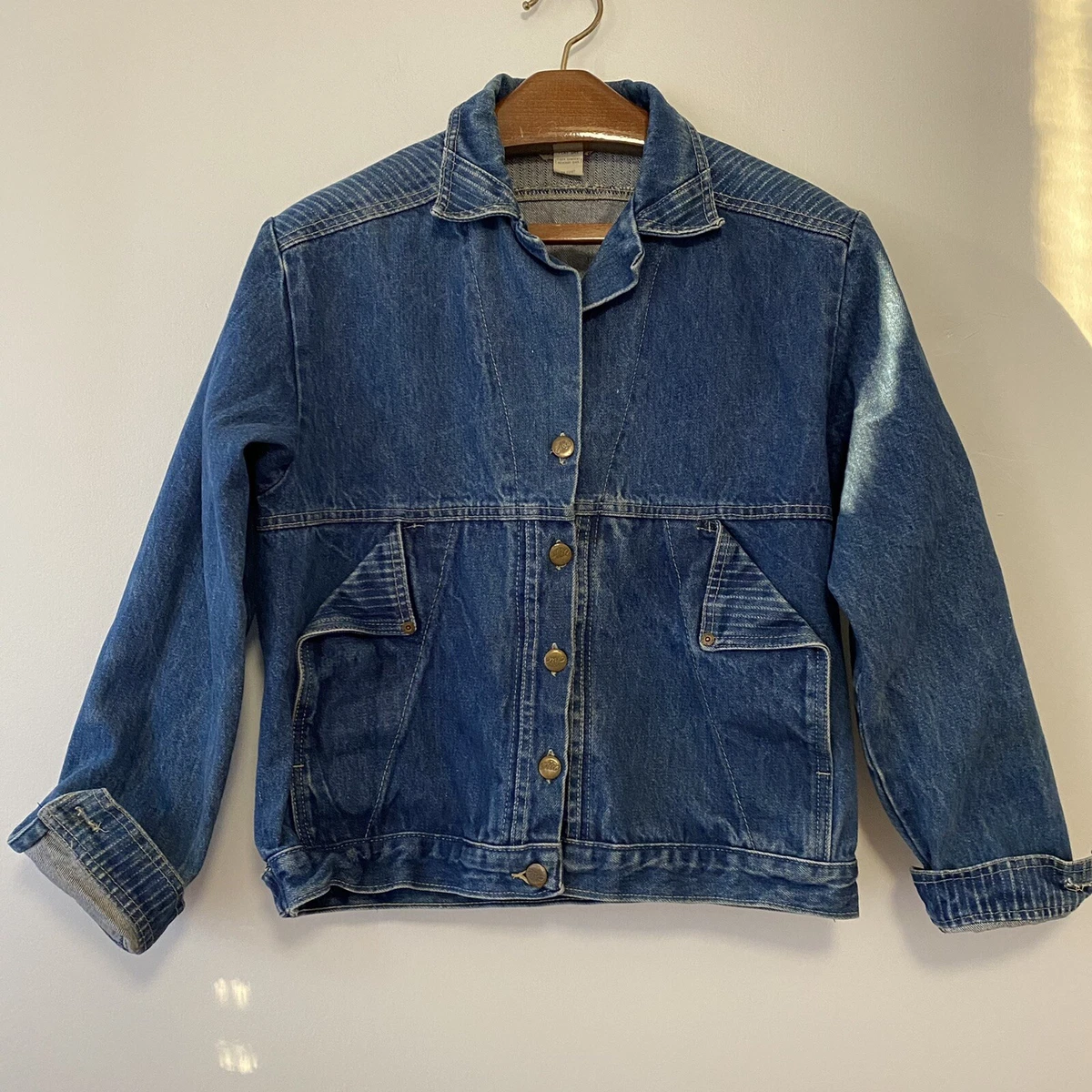 Vintage Chic by his denim jean jacket large striped contrast