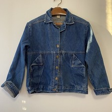Vintage Chic By His Denim Jean Jacket Large Striped Contrast Pockets Button Up