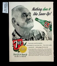 1955 7Up Soda Fresh Up Thirst Quencher Bottle Man Smile Vintage Print Ad 33554