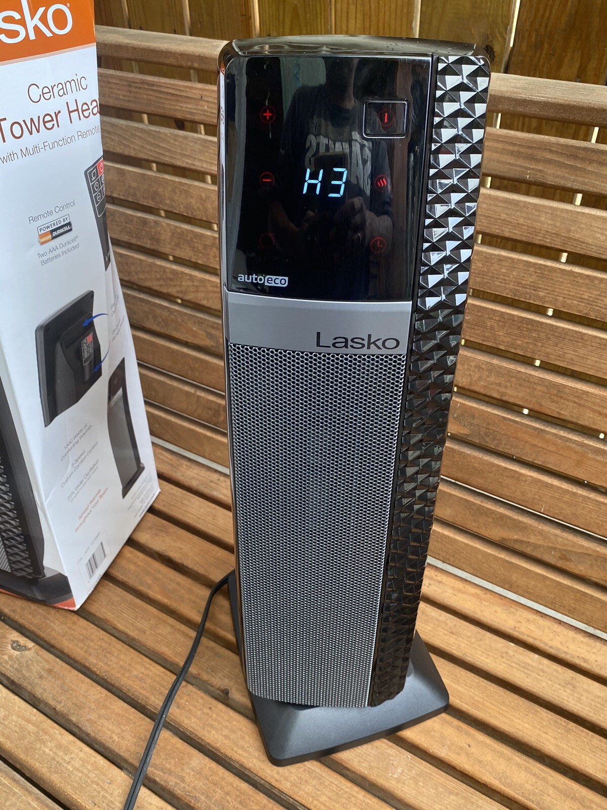 Lasko CT22445 Ceramic Tower Heater with Remote Control Black Elite