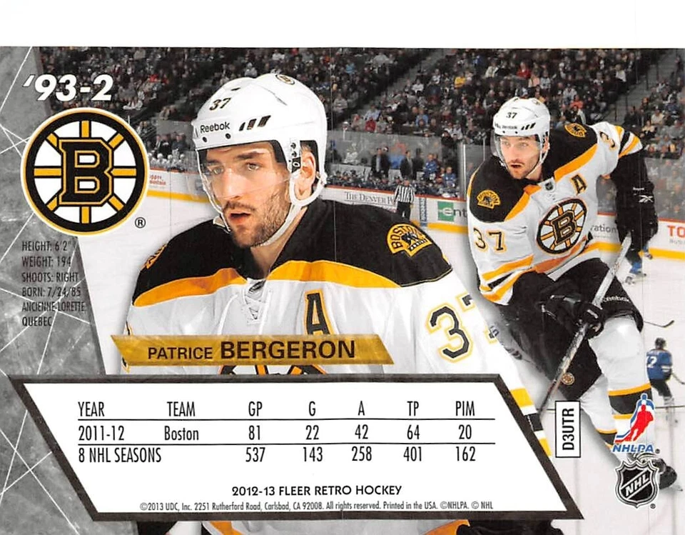 2012-13 Fleer Retro 1993-94 Ultra #932 Patrice Bergeron - Image 2 of 2