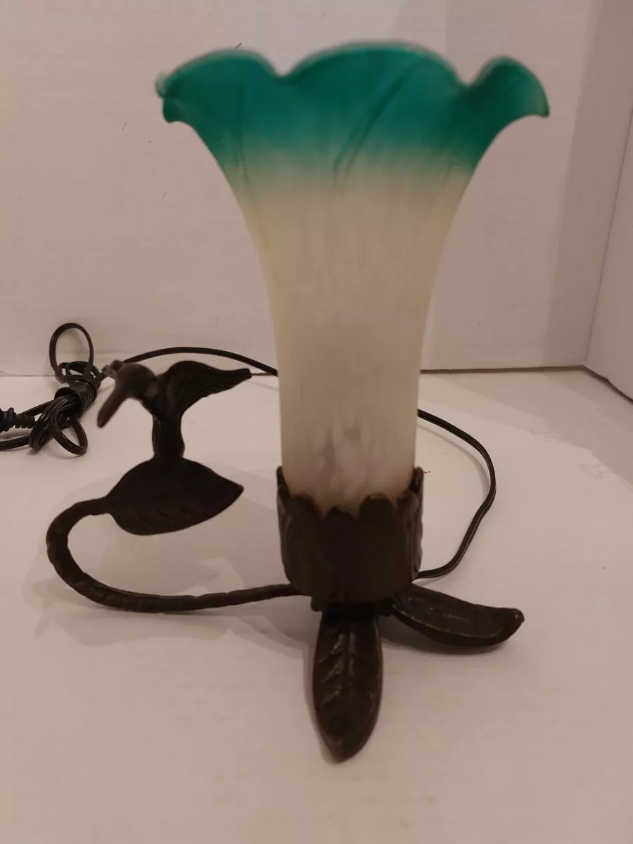 Vintage Andrea by Sadek Art Nouveau Style Hummingbird and Lily Accent Lamp 8