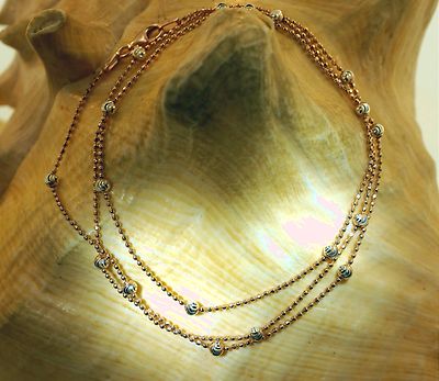 3 MM ITALIENISCHE WEISS/ROSÉGOLD PLATTE 925 SILBER FUNKELNDE DC KUGEL + PERLENKETTE HALSKETTE