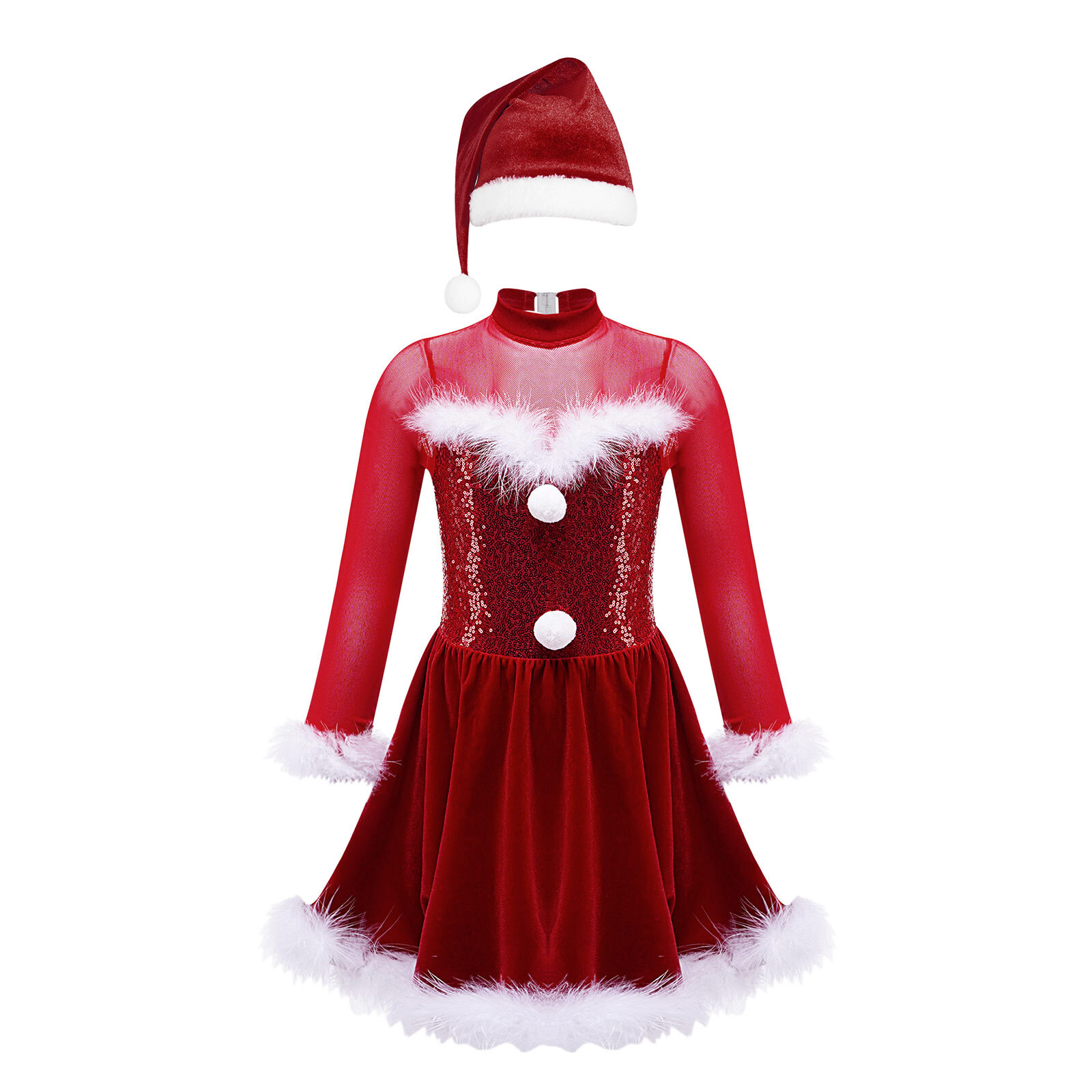 Kids Girls Xmas Cosplay Festival Christmas Costume Set Santa Claus