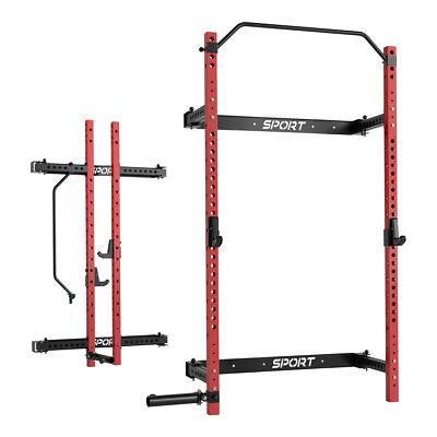 Multi-Function Folding Squat Rack 1000LBS Capacity Wall Mounted with Pull Up Bar