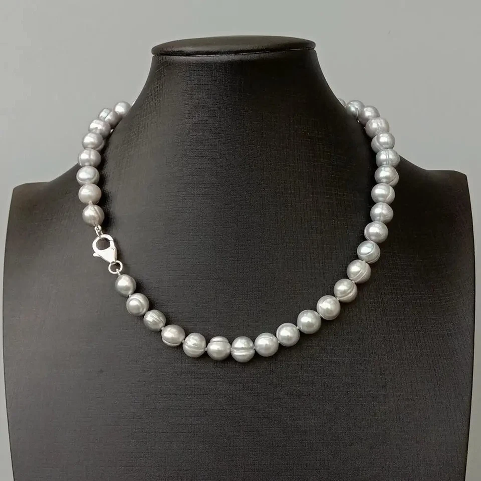 Collar Perla Natural AAA10-11mm Mar del Sur Barroco Gris Perla 18 pulgadas 925s Foto 4 de 4