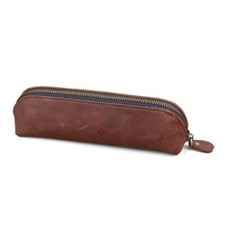 Cowhide Zipper Pencil Case Bag Makeup Pouch Pen Organiser Eye Glasses Box