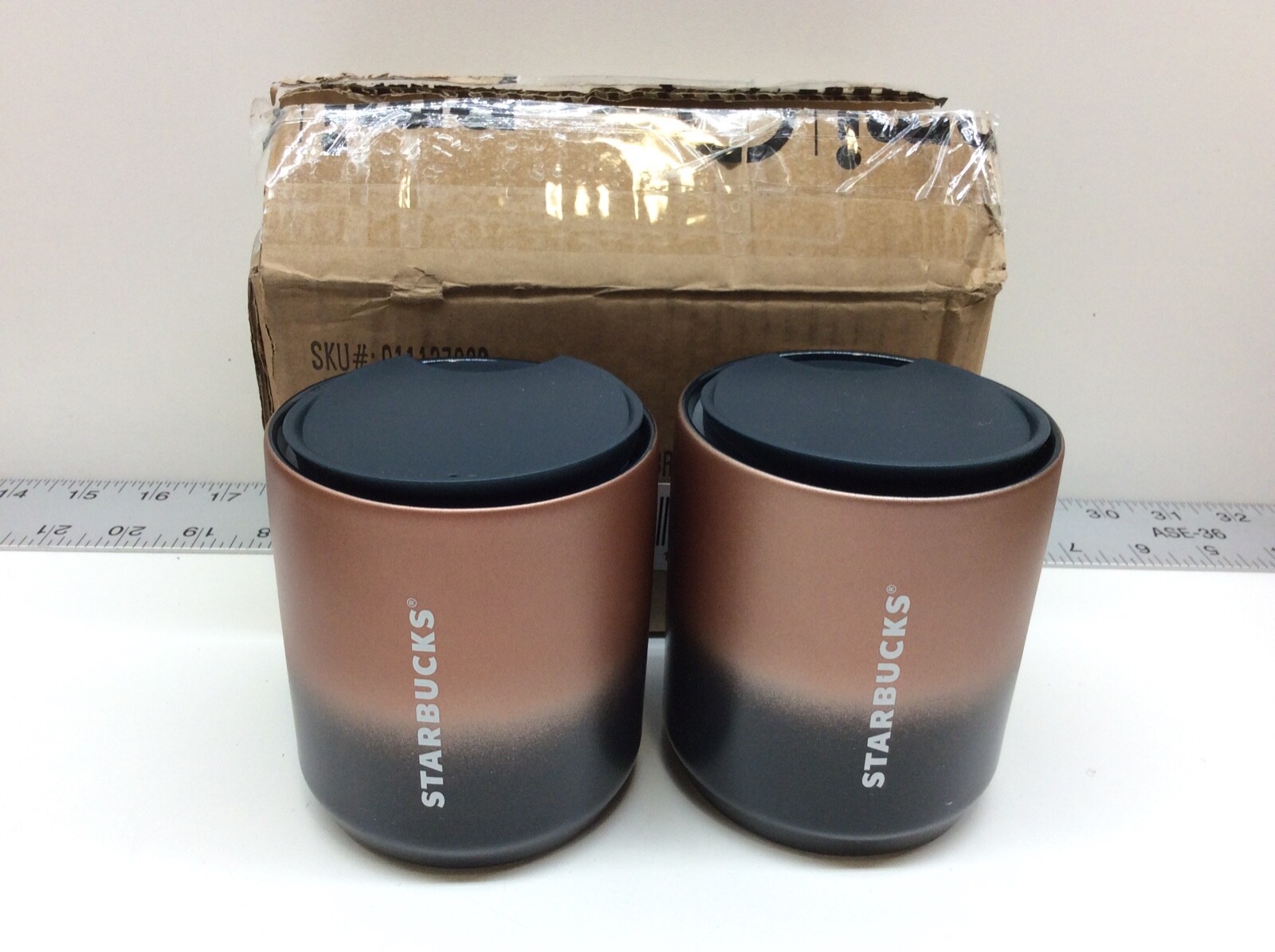 Pair of Starbucks 8oz Ombre Black Pink Ceramic Travel Mug Tumbler