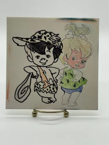 Johnson Tile Pebbles And Bambam Hand Painted Art 6’x6’. Made In England. Vintage