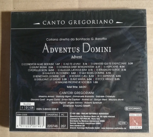 CANTORI GREGORIANI - ADVENTUS DOMINI - CANTO GREGORIANO - CD - NEU / OVP (J490) - Imagen 2 de 2