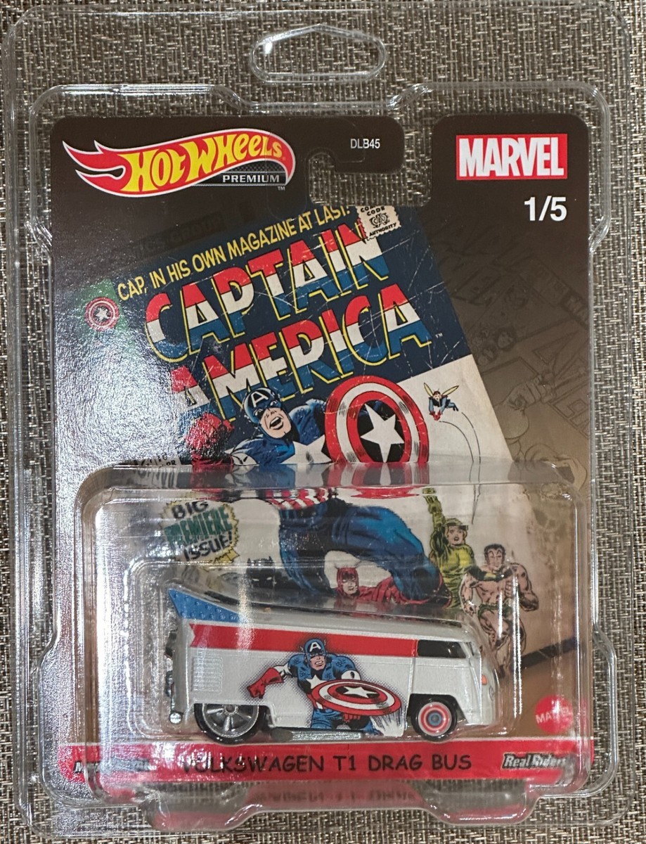 HOT WHEELS PREMIUM MARVEL VOLKSWAGEN T1 DRAG BUS CAPTAIN AMERICA