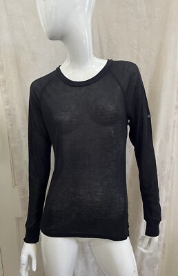 ODLO INTERNATIONAL Women's Black Long Sleeve Sheer Knit Layering Top Sz M